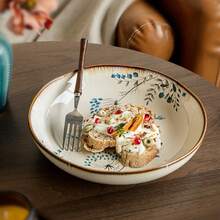 1pc Handmade 9-Inch Unique Ceramic Plate, Salad Plate, Serving Plate, Suitable For Holding Vegetables, Noodles, Fruits, Desserts, Ideal Holiday Gift - Multicolor - View 6