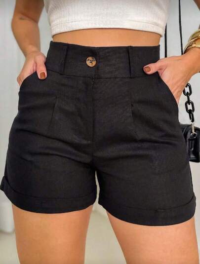Short Feminino de Linho Bolso Faca