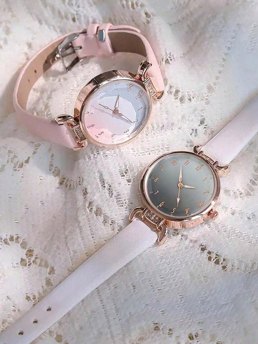 Bestselling Quartz Women's Watch, Round Compact Design, Business Casual Elegant Luxury Petite Girly PU Strap Battery Wristwatch, Multi-Color Gradient, Versatile, Student/Holiday Gift For Friends - Multicolor - View 1