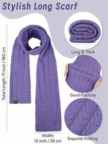 URATOT Women Winter Beanie Hat Scarf Gloves Ear Warmer 4 In 1 Set Beanie Pompom Hat Touchscreen Gloves Long Scarf Ear Warmer - 紫色 - 查看 3