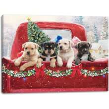 2025 Christmas Canvas Wall Art Print 12" X 16" With Timer | LED Lighted Design - Anjing Lab Truk Merah - View 1