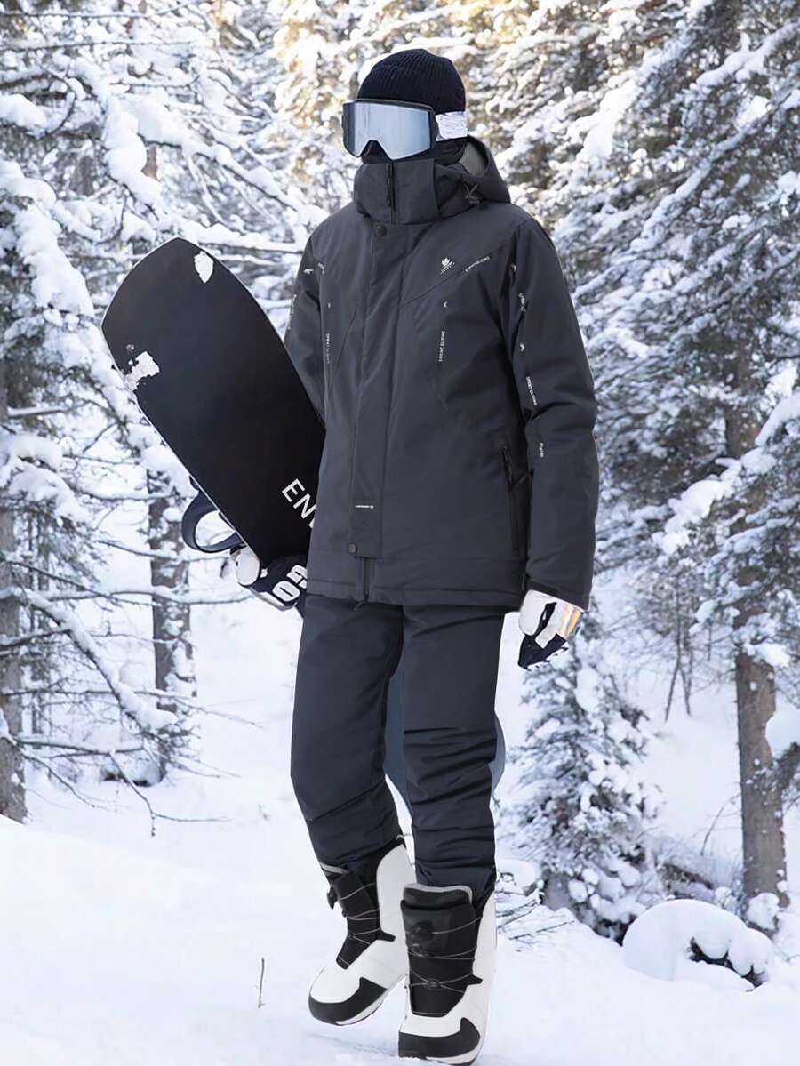 2pcs/Set Boyfriend Style Men's Sport & Outdoor Sports Suit Ski Jacket And Pants, Professional Sports & Leisure Wear HX5594-1 Ski Outfits Winter