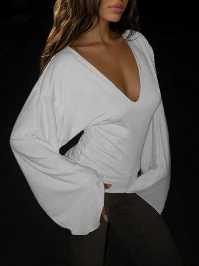 Fall V Neck Flare Sleeves Slim Pullover Halloween Tops Women