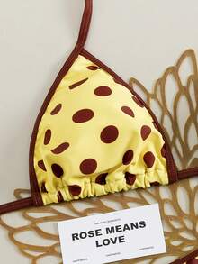 两件套撞色波点休闲可爱女士比基尼泳衣，性感露背挂脖设计，撞色滚边，适合海滩、度假、约会、生日派对、乡村音乐节、夏季等场合。 - 彩色 - 查看 5