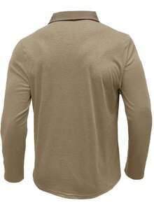 Plus Size Men's Long Sleeve Polo Shirt, Fashionable Turndown Collar Pocket Henley Top - Apricot - View 4