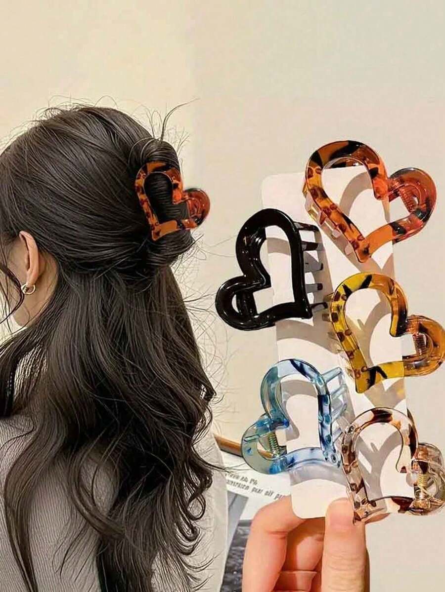 5 قطع مشابك شعر كبيرة بشكل قلب، مشابك شعر عالية الجودة لتسريحات الشعر المرفوعة - متعدد الألوان - مشاهدة 1