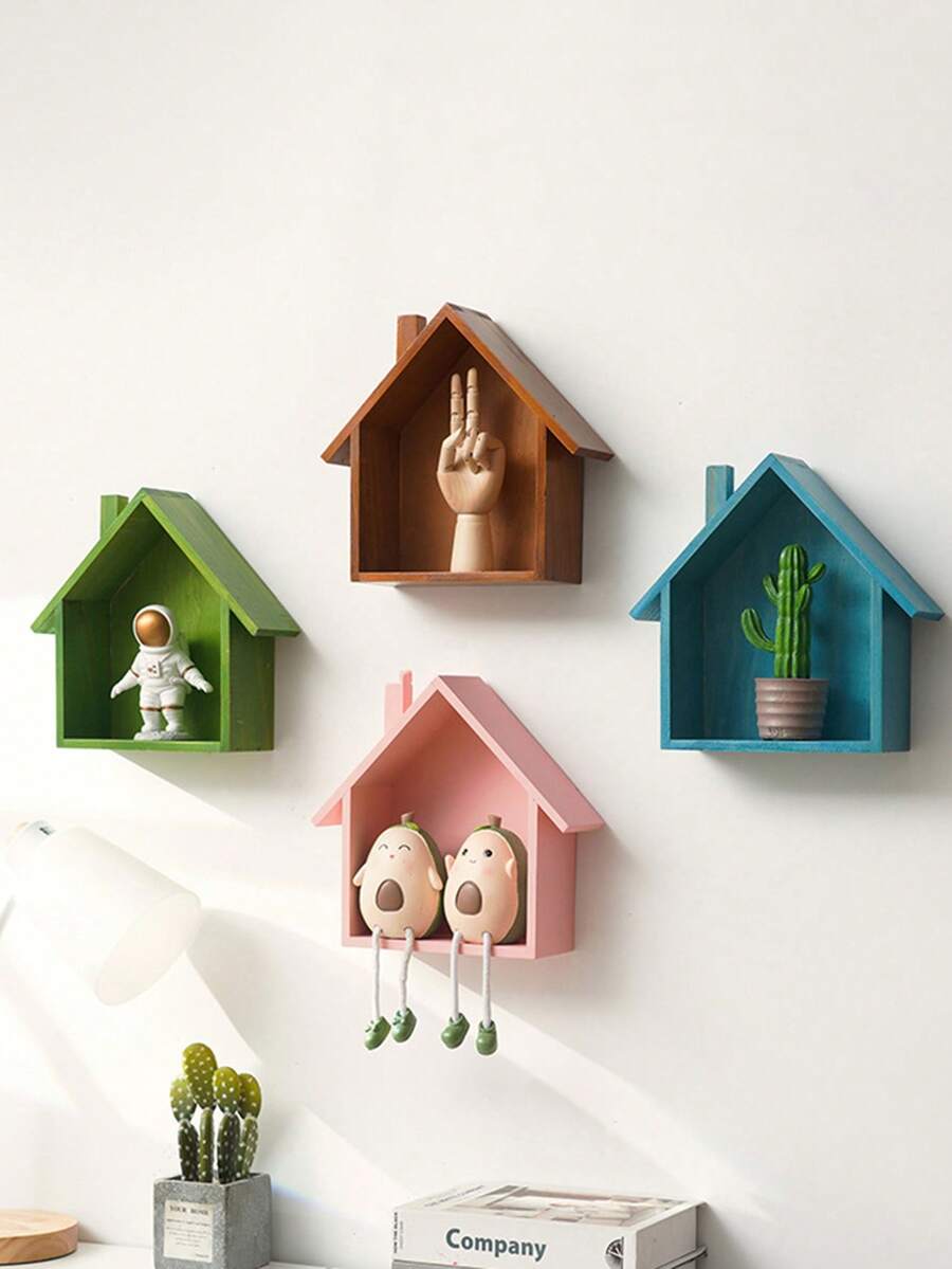 1pc Cute Little House Wall Shelf, Wooden Storage Rack For Kids Room, Nursery, Dining Room, Reusable Home Decor