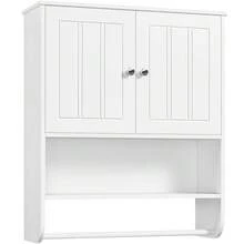 Butterslay 1PC Bathroom Wall Cabinet With Towel Bar, Over-Toilet Storage Cabinet With Double Doors, Adjustable Shelf & Open Shelf - 白色 - 查看 10