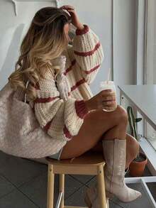 Colorblock Striped Loose Casual Pullover Sweater, Versatile And Comfortable