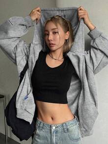 1pc Teen Girls Casual Minimalist Versatile Fleece Hooded Sweatshirt, Thicken For Workout, Spring/Autumn/Winter