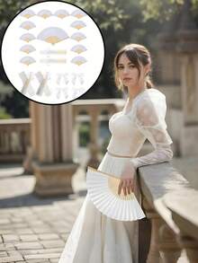 1/9/15/30件夏季白色系列婚禮伴手禮摺扇，女士摺扇，白色系列蝴蝶結摺扇，透明收納袋，婚禮派對裝飾，適合新娘禮物、生日派對伴手禮、伴娘拍照道具活動 - 白色 - 查看 5