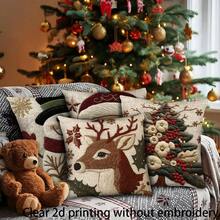 4 sztuki świątecznych, wesołych poszewek na poduszki z motywem Świętego Mikołaja, choinki, bałwana i renifera, z nadrukiem, miękkie i wygodne, wykonane z poliestru, 45 x 45 cm (17,72 x 17,72 cala), zapięcie na zamek błyskawiczny, można prać w pralce, nadają się do wystroju domu, salonu, sypialni, na werandę, do ogrodu, na zewnątrz, jako dekoracja na zimowe święta (same poszewki na poduszki – wkładka nie jest dołączona)