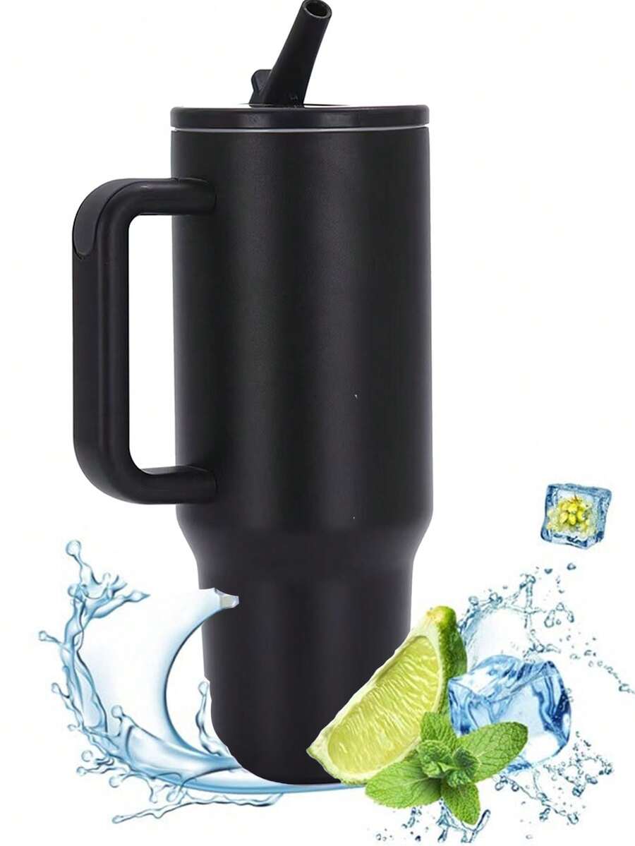 Tumbler With Handle & Simple Flip Straw - Car Cup Holder Friendly, Leak Resistant Water Bottle-Reusable Insulated Stainless Steel & Rubber Base - Gifts For Women & Men / 14oz/40 Oz - Multicolor - View 1