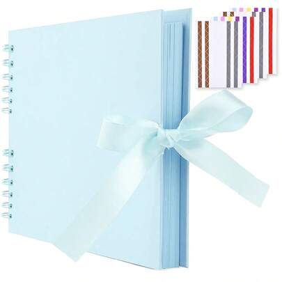 80 Pages (40 Sheets) Black Faux Leather Scrapbook Album, 12*8 Inch, With 4 Colorful Corner Stickers, DIY Scrapbook, Wedding Guest Book, Anniversary, Valentine's Day Gift