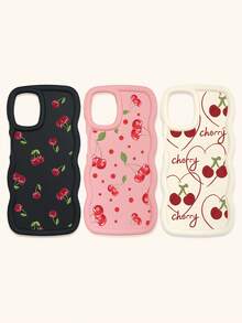 White Pink Black Milky White Creative Wavy Texture 3pcs Cherry Pattern Shockproof Phone Cases Fashion Phone Cases Compatible With IPhone & Galaxy Phones Spring Gift Case,International Version, Not The Domestic Version - Multicolor - View 10