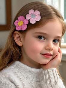 10pcs Kids Girls Solid Color & Floral Fabric Flower Hair Clips, Corduroy Hair Barrettes, Daily Use Hair Accessories