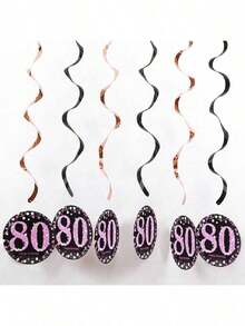 6pcs/1set Black Rose Gold PVC Spiral Hanging Ornaments For 18th/21th/30th/40th/50th/60th/70th Birthday Decorations Party Background Decoration Supplies