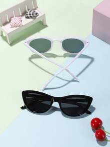 1 Set 2 PCS Youth 12-16Y Casual Basic Round Frame And Retro Personalized Cat-Eye Fashion Glasses Suitable For Holiday Outings, Outfit Matching, And Holiday Gifts