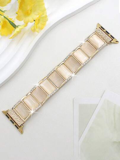 1pc able Cat's Eye Stone Metal Bracelet Strap Compatible Apple Horloge 38mm 40mm 41mm 42mm 44mm 45mm 49mm (S10 42)Mm 46)Mm Women,Luxurious Elegante Rhinestone Elastic Iwatch Series Ultra S10 SE 1, Mother's Day, view 2