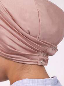 1 件女士经典二合一头巾头巾和头带，褶皱设计，高弹力平纹针织面料，吸湿排汗，适合穆斯林日常生活和外出 - 淺卡其 - 查看 3