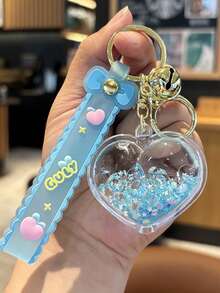 1 pieza Llavero de acrílico creativo con forma de corazón, líquido de arena movediza, accesorio de coche, colgante, accesorio de bolso, accesorios de coche, ideas de regalo para maestro, amigo, hermana