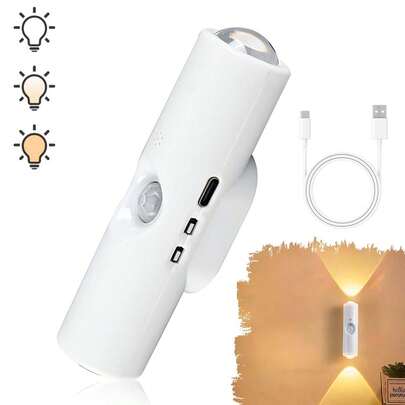 1pc Magnetic Induction Lamp, Punch-Free Bedside Bedroom Night Light, Small Hill Spotlight LED Lamp, Three Color Temperatures Adjustable (White Light/Warm Light/Warm White Light)