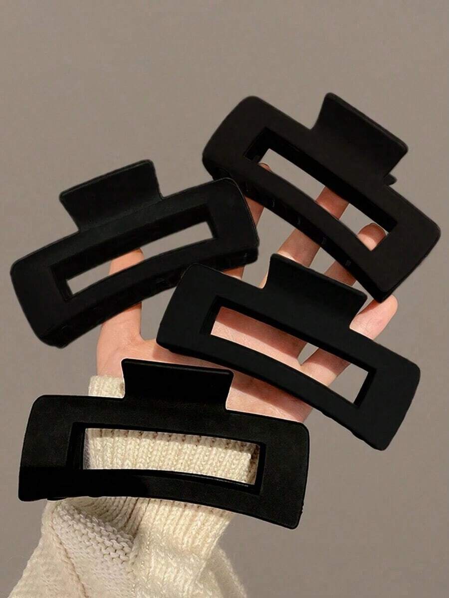 1 Pcs Random Women Large Black Square Plastic Hair Claw Clip, Fashionable And Versatile With Simple Style And Elegant Elegant For Daily Wear, Parties, Work And Vacation, Good For Braids, Buns, Casual And Formal Occasions, Makeup And Outfits Matching,Cat Ears Hair Clips Hair Jaw Clip Hair Clamps Hair Clutch Hair Catcher Clip Fall Winter Hair Accessories For Women - 黑色 - 查看 1