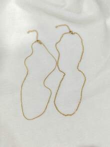 Nooxian 2pcs Stainless Steel Double Layer Gold-Color Necklace - Yellow Gold - View 5