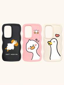 3 Stück süße Cartoon-Enten Muster weiche Silikon Handyhüllen in Schwarz, Weiß, Pink, kompatibel mit iPhone & Galaxy, Dopamin-Wellen Textur Handyhüllen, internationale Version, nicht die Inlandsversion - Verschiedenfarbig - Übersicht 53