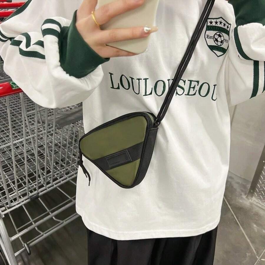 New Arrival Triangle Crossbody Bag For Men, Korean Style,  Lightweight Small Shoulder Bag, Mini Phone Bag - 黑色 - 查看 1
