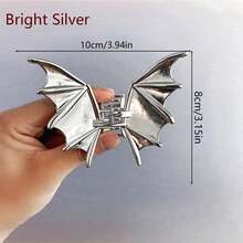 1 Pcs Halloween Bat Hair Clip, Gothic Punk Style Matte Black Bat Wing Hair Clip, Sturdy Hair Claw, Halloween Party Costume Accessory, Suitable For Themed Events And Daily Wear, Punk Style Hair Accessory, Horror Party Photo Prop - 黑色 - 查看 2