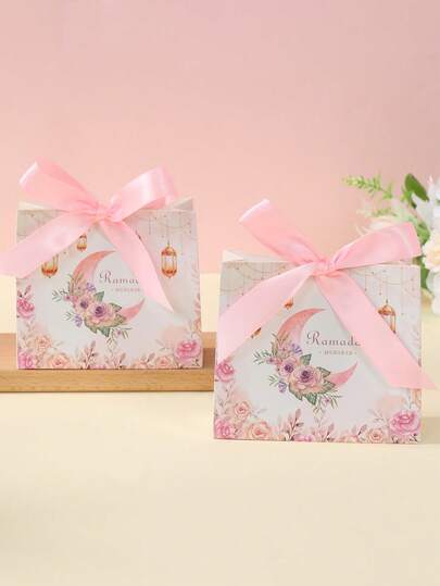 6pcs Ramadan Mubarak Gift Bags With Pink Ribbon,Moon & Lantern Design Kraft Paper Bags,Ramadan Kareem,Ramadan Decorations,Ramadan Party Favor Bags,Eid Mubarak Gift Box,Eid Sweet Box,Reusable Ramadan Iftar Host Present Bag,Jewelry & Candy Favor