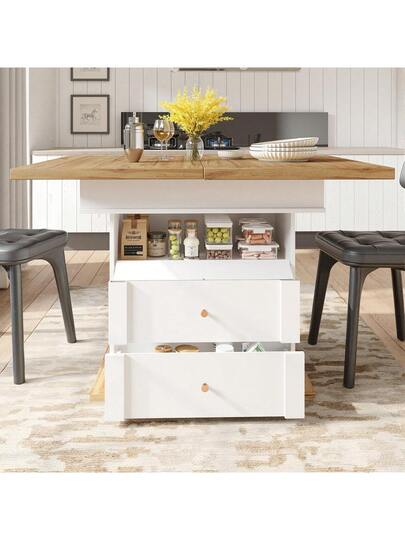 Telescopic Dining Tafel (110 140*80cm), Folding Kitchen People, Extendable Table, Space Saving Living Room, Three Shelves, Zwart view 11