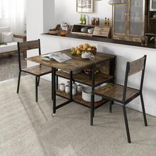 HOMCOM Folding Dining Table With Wheels 140x80cm For 2-6 People, 2 Shelves, Rustic Brown Steel - 1 - 查看 7