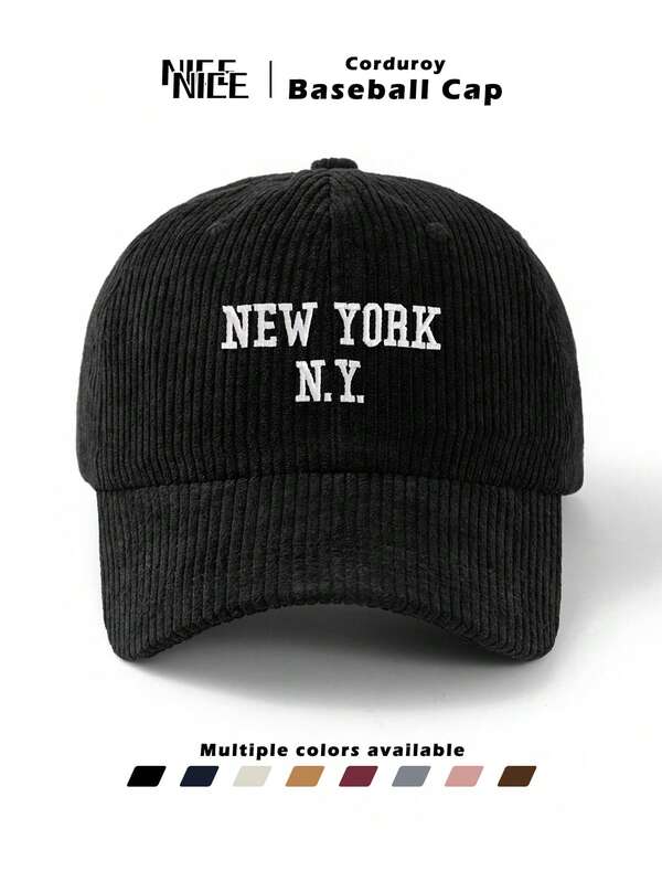 1 pièce Casquette de baseball en velours côtelé avec broderie New York N.Y., casquette de baseball rétro unisexe, épaisse pour l'automne/l'hiver, extérieur, taille réglable convenant pour les trajets, les voyages extérieurs, les sports, le golf, la pêche