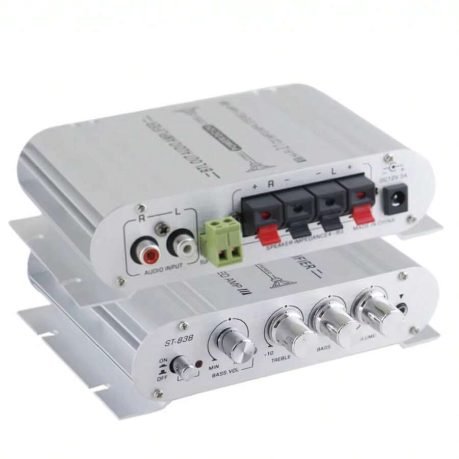 ST-838 2.1 Channel Car Audio Amplifier, 80W HiFi Stereo Mini Amplifier With Subwoofer Output, Enhanced Stereo Bass For Home & Car Audio Systems - 銀色 - 查看 1
