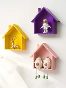 1pc Cute Little House Wall Shelf, Wooden Storage Rack For Kids Room, Nursery, Dining Room, Reusable Home Decor