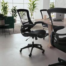 Desk Chair With Wheels Swivel Chair With MidBack Black Mesh And LeatherSoft Seat For Home Office And Desk 41.25 X 24.5 X 25.5