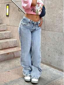 Mobula Sound#Fashionable Straight-Leg Denim Pants, Casual & Versatile For Spring/Summer Music Festival, Elegant For Women/Students