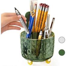 Dark Green Pen Pencil Holder Desk, 360 Rotating Pen Organizer, Green Office Supplies, Cute Pen Holder, 6 - Compartment Pencil Holder Rotating - Dark Green - View 2