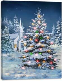 2025 Christmas Canvas Wall Art Print 12" X 16" With Timer | LED Lighted Design - Pohon Natal Kota - View 6