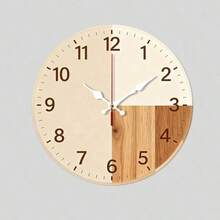 Wooden Clock Minimalist Wood - Themed Round Wall Clock Rustic Decor Home Living Room Wall Art Decor Wooden Silent Non-Ticking Wall Clock, Battery Powered, Decoration 2025 - 黑色 - 查看 2