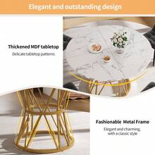 Round Dining Table (76cm), Kitchen Dining Table, Round Coffee Table For 4 People, Suitable For Dining Room, Living Room, Elegant Metal Table Legs, MDF Wood Tabletop, Gold - Gold + MDF - View 2