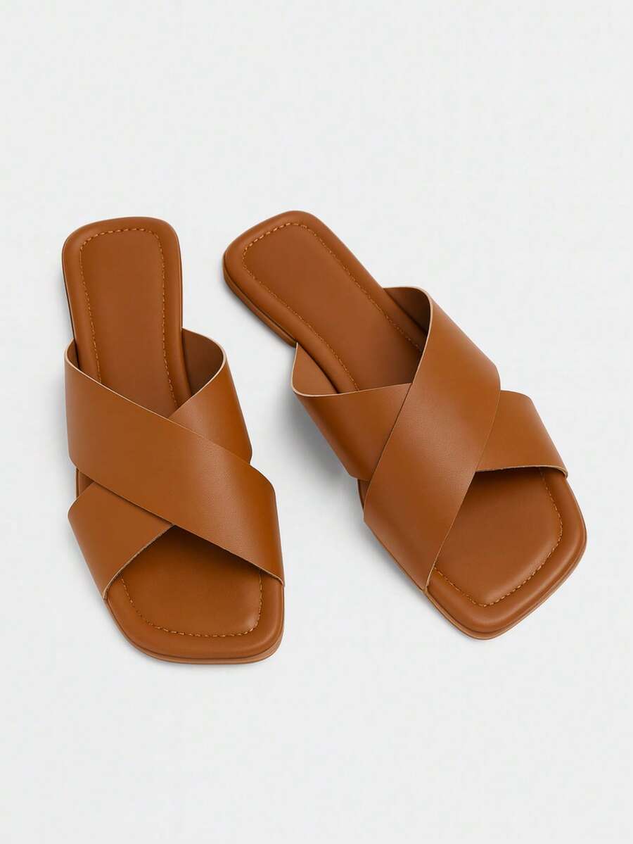 Women's Flat Sandal With Crossed Detail And Modern Style - 駝色 - 查看 1