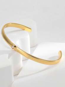 Charm-In 1pc Gold-Color Open Heart Zirconia Bracelet For Women - Gold Heart-shaped Bracelet - View 2