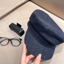 Adults Denim Berets Hats Fashionable Classic Solid Color Cadet Caps For Daily Life And Travel - Màu xanh lam - Xem 4