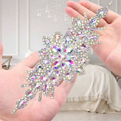Premium Handmade Crystal Rhinestone Applique, Multi-Color Crystal Glass Diamond Bridal Sash, Hot Melt Diamond Sticker, Wedding Decoration, Bridal Accessories, DIY Craft Supplies
