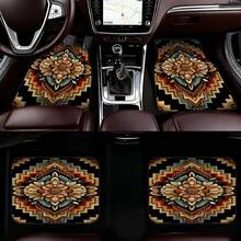 4pcs/Set Pattern Printed Car Floor Mats - Full Coverage Front & Rear, Crystal Velvet, Easy To Clean - Fit For Sedan, Van, SUV, Car Interior Accessories, Upgrade Your Vehicle!