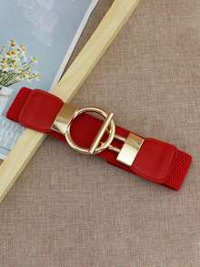 1/3pcs Elastic Waist Belt Set, Black/Red/White Elastic Waistband, Alloy Buckle Decoration For Clothes, Pants, Skirts, Versatile - Multicolor - View 13