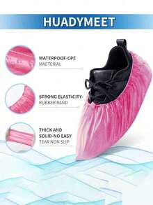 一次性鞋套，防滑防水防尘，PE塑料材质，保持地板清洁，防滑设计，适用于家庭、医院、办公室、仓库、建筑工地、医疗场所等，提供防护装备。易穿耐撕裂，均码，适合大多数成人，加厚防静电。春夏必备，伴娘礼物，房间、卧室装饰，沙滩、旅行，男女皆宜，度假必备。 - 彩色 - 查看 10